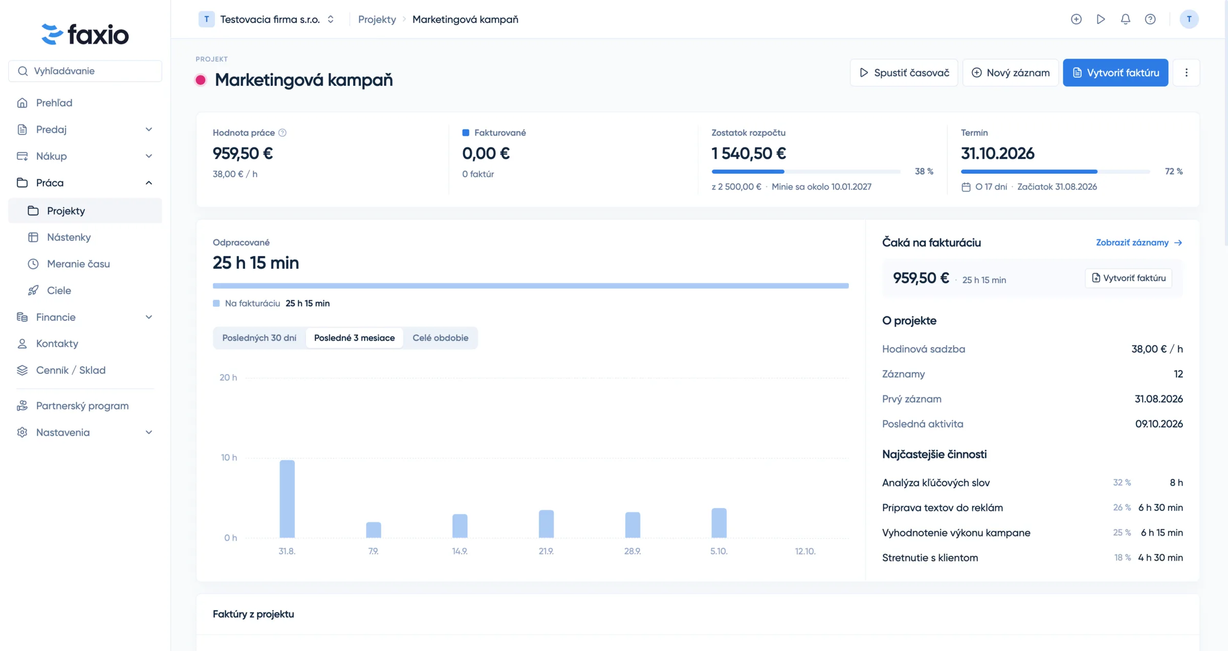 Ukážka aplikácie Faxio: Projekty